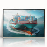 Mid-century modernist art depicting a ship, in silver and gray tones, acrylic print framed, ideal for modern art wall decor.