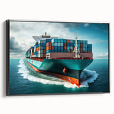 Black and white vintage poster art of a ship on framed canvas, ideal for bedroom wall decor.