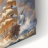 Large abstract wall art of a ship in muted blue and gray tones on acrylic glass, ideal for dining room ambiance.