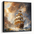 Black and white framed canvas featuring a vintage ship, ideal for bedroom wall decor.