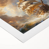 Art deco poster of a vintage ship, rendered in muted blues and grays on rolled canvas, suitable for dining room decor.