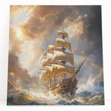 Black and white photo of a ship on stretched canvas, ideal for kitchen wall art or bedroom ambiance.