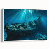 Framed canvas featuring a vintage poster art of a side-view ship in black with colorful details, ideal for living room decor.