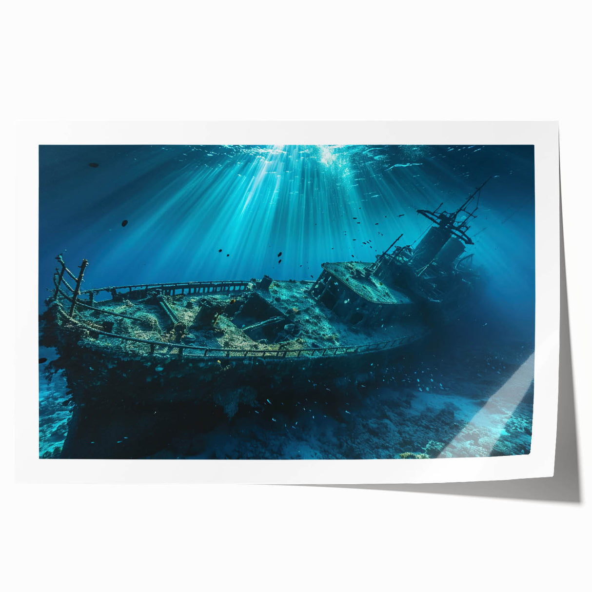 Extra large rolled print featuring a detailed ship illustration in muted blue tones, ideal for art wall dining room.