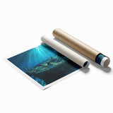 Extra large wall art featuring a ship at sea in muted blue tones on a rolled canvas, ideal for classy bathroom decor.