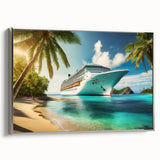 Framed canvas landscape art painting featuring a vintage ship in black with colorful background, suitable for office decor.