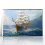 Large abstract wall art featuring a simplistic boat design in black on a white acrylic framed print.