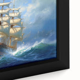 Framed canvas featuring a textured, black and colorful abstract boat design, ideal for extra large wall art in a living room.