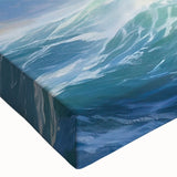 Black and white wall art featuring a large ship on a calm sea, printed on stretched canvas, suitable for bedroom ambiance.