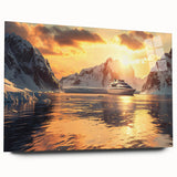 Large abstract wall art of a ship, in deep blue and white tones on acrylic glass, ideal for bedroom or dining room decor.