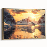 Framed canvas of a vintage-style ship in colorful art on a black background, ideal for an office or study room decor.