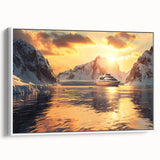 Framed canvas featuring a vintage-style black ship on a white background, ideal for bedroom wall decor.