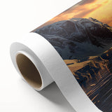 Art deco style poster of a vintage ship, in muted blues and grays, on rolled canvas, ideal for nursery wall art.