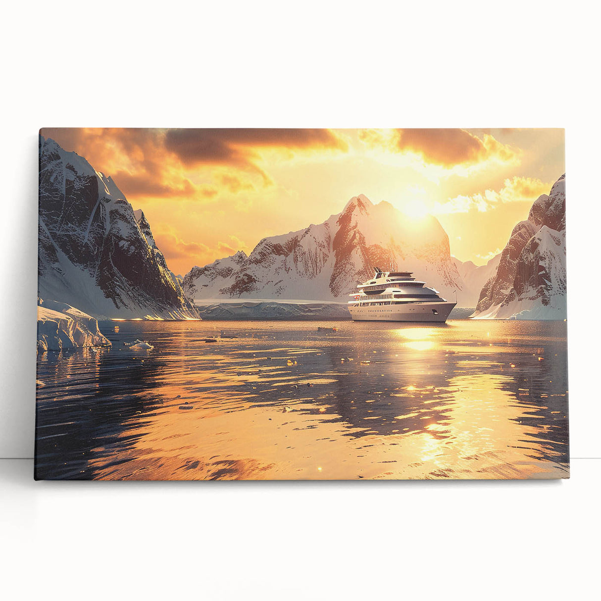 Black and white photo of a ship on stretched canvas, ideal for kitchen wall art or bedroom decor.