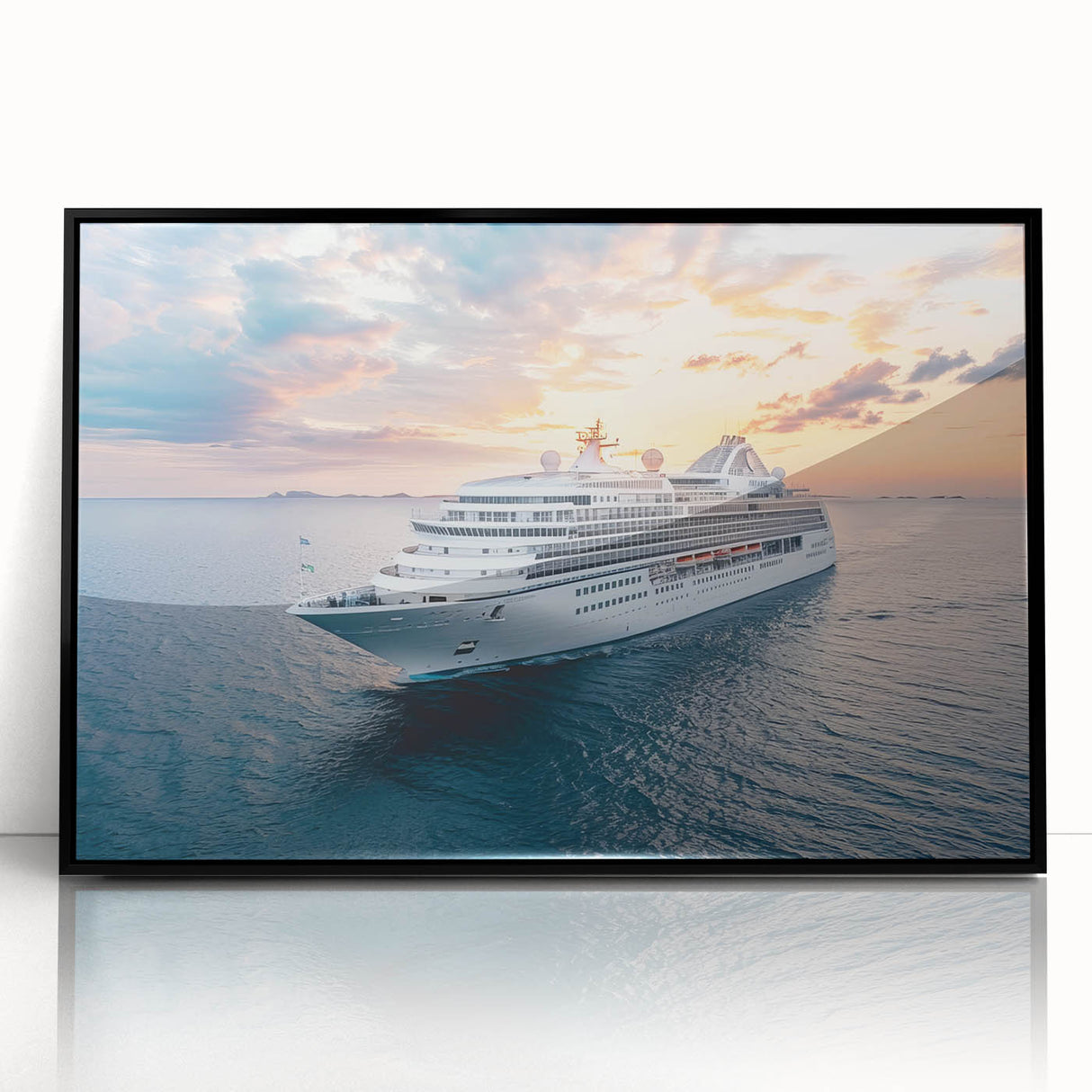 Large abstract wall art featuring a black and white ship design on acrylic, framed, ideal for modern living room decor.