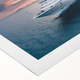 Art deco poster of a vintage ship in monochrome tones on rolled canvas, suitable for dining room or bathroom wall art.