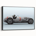 Black and white framed canvas of vintage race cars in motion, ideal for bedroom wall art.