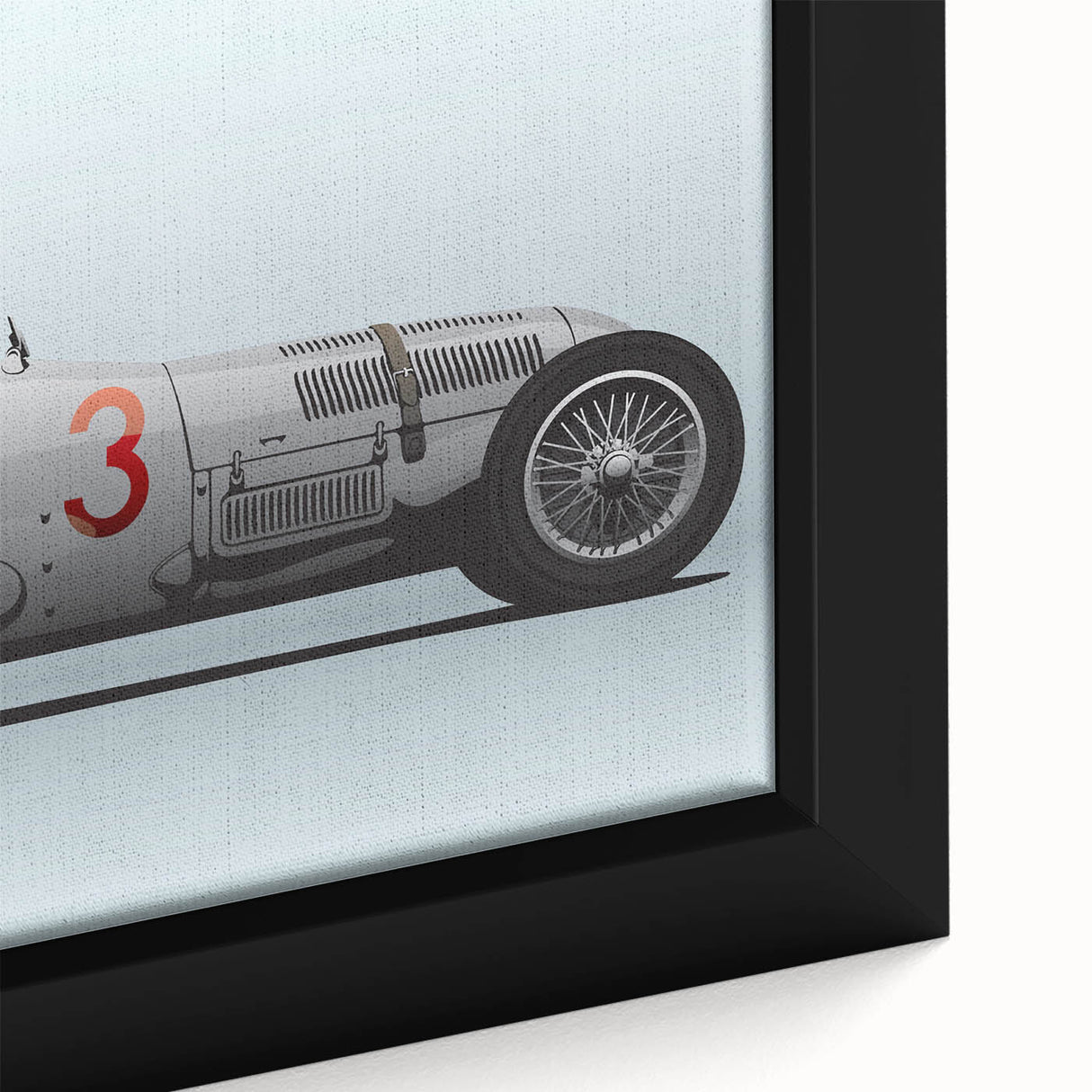 Extra large framed canvas featuring a close-up of colorful race cars on a textured black background.