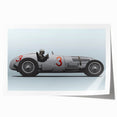 Rolled canvas print featuring a detailed illustration of race cars in action, using vibrant colors.