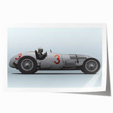 Rolled canvas print featuring a detailed illustration of race cars in action, using vibrant colors.
