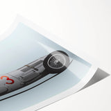 Extra large wall art featuring a dynamic car race scene in vivid colors on a rolled canvas.