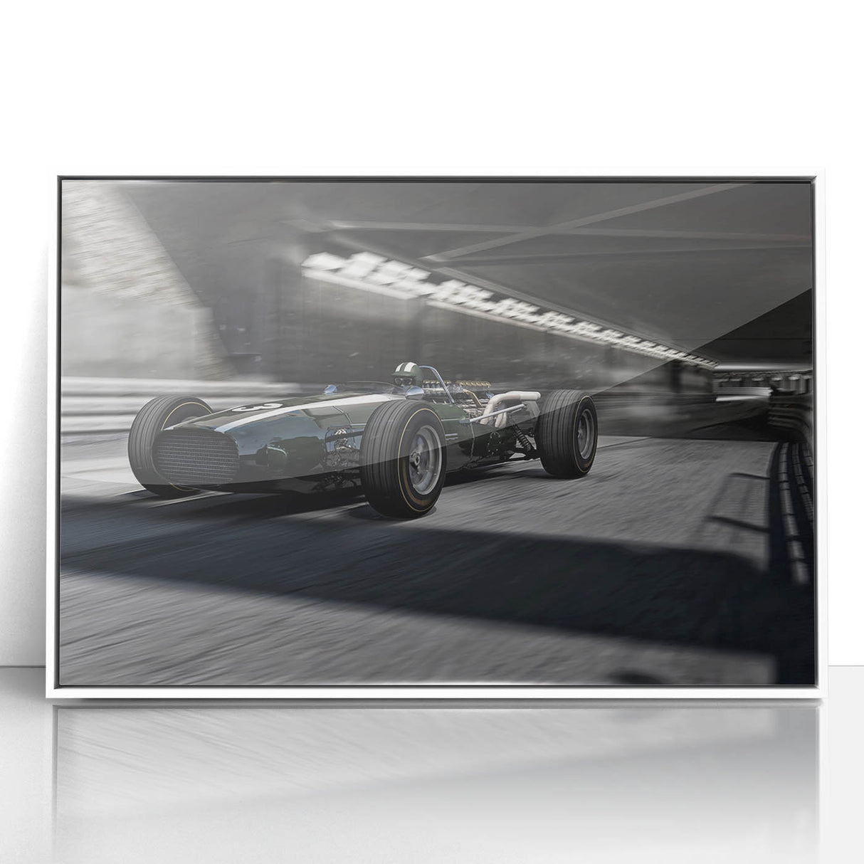 Art deco poster featuring race cars in bold red and blue on white acrylic, ideal for modern nursery wall art.
