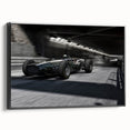 Framed canvas featuring a vintage race car in black and white, ideal for bedroom wall art.