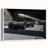 Vintage poster art of colorful race cars, framed canvas in extra large size, ideal for living room decor.