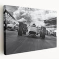 Race cars in motion on a vibrant, colorful background, printed on large stretched canvas, ideal for kitchen wall art.