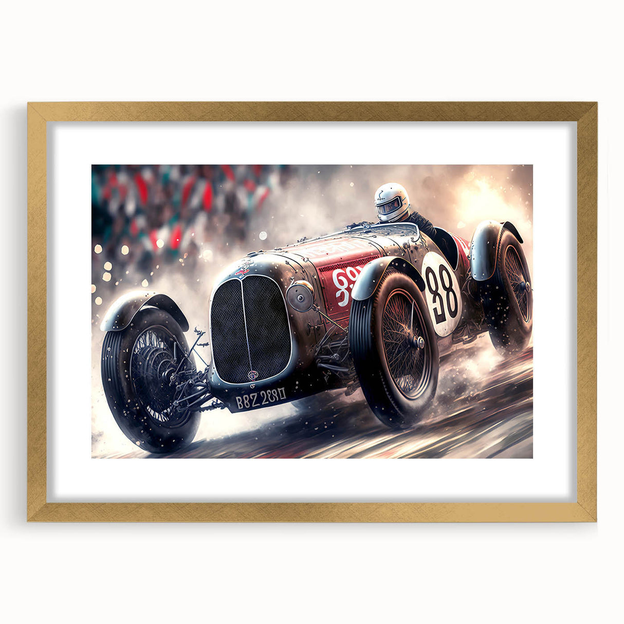 Extra large wall art featuring abstract race cars in textured gold and black, ideal for modern living room decor.