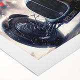 Art deco poster featuring a lineup of vintage race cars in muted sepia tones, printed on rolled canvas.