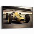 Black and white framed canvas of vintage race cars in motion, ideal for bedroom wall art.