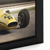 Extra large framed canvas featuring a close-up of colorful race cars in a black background, ideal for living room decor.