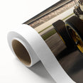 Art Deco style poster of vintage race cars in muted colors on rolled canvas, ideal for nursery wall art.