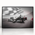 Large abstract wall art featuring race cars in motion, rendered in vivid colors on a framed acrylic.