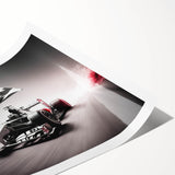 Extra large wall art featuring a colorful race car scene on rolled print, suitable for large living room decor.