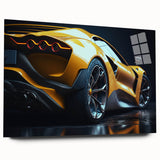 Side view of race cars in motion, depicted in vibrant colors on large acrylic glass, ideal for bedroom or dining room art.