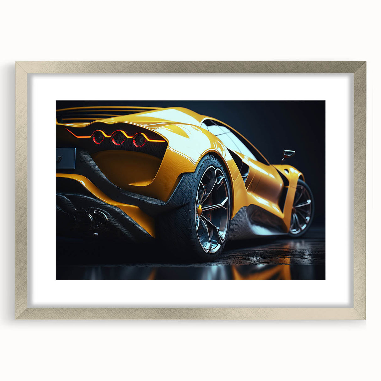 Abstract art print featuring textured race cars in vibrant red and blue on a silver-framed canvas, ideal for bedroom art.