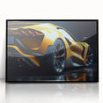 Large abstract wall art featuring race cars in motion, rendered in bold colors on a black acrylic frame.