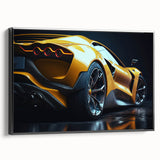 Black and white framed canvas featuring vintage race cars in motion, suitable for bedroom wall decor.