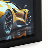 Extra large framed canvas featuring a close-up of race cars in black with vibrant, colorful detailing.