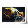 Extra large rolled print depicting a dynamic race car scene in vivid colors, suitable as art wall dining room.