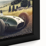 Extra large black wall art featuring a close-up of colorful race cars, textured design on a framed canvas.