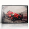 Framed acrylic print of abstract race cars in motion, utilizing a monochrome palette, ideal for modern art wall decor.