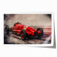 Art wall featuring a dynamic race car scene in vivid colors on a rolled print, ideal for dining room decor.