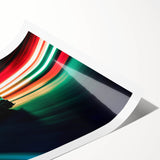 Extra large wall art featuring a dynamic race car scene in vivid colors on rolled canvas.