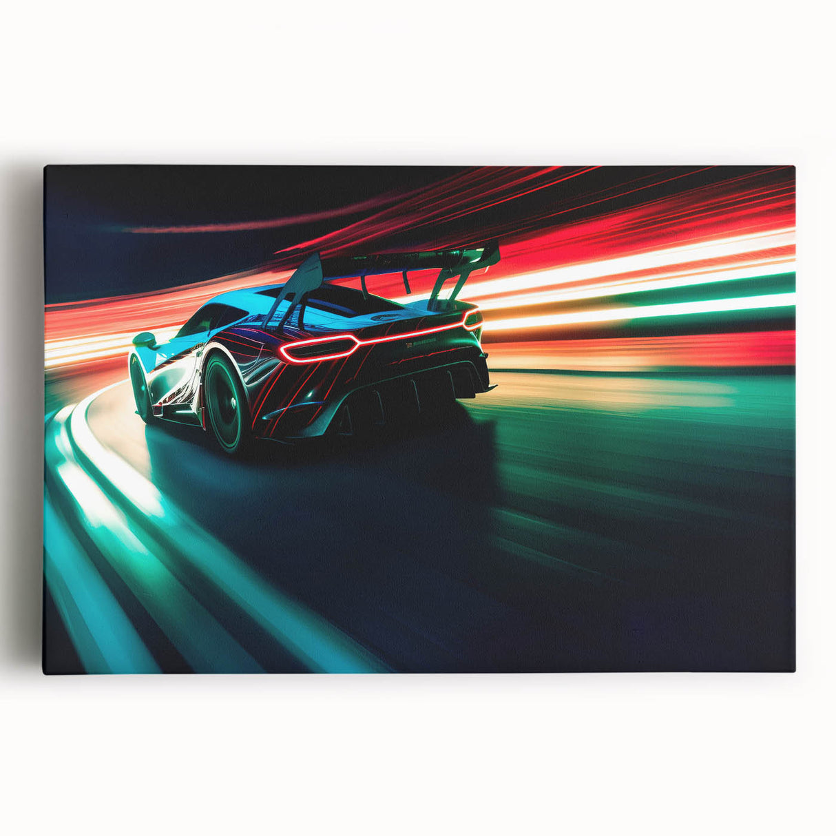 Black and white photo of race cars on canvas, ideal for kitchen wall art or bedroom ambiance.
