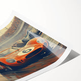Extra large wall art featuring a detailed illustration of race cars in action, printed on rolled canvas.