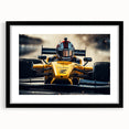 Extra large abstract art print featuring a colorful, textured depiction of race cars, framed with a black mat.