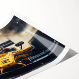 Extra large wall art featuring a dynamic race car scene in bold colors on a rolled print.